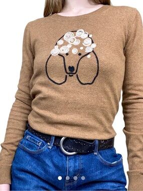 J.Crew Mercantile Poodle Sweater Medium Camel Dog Graphic Embroidered Knit